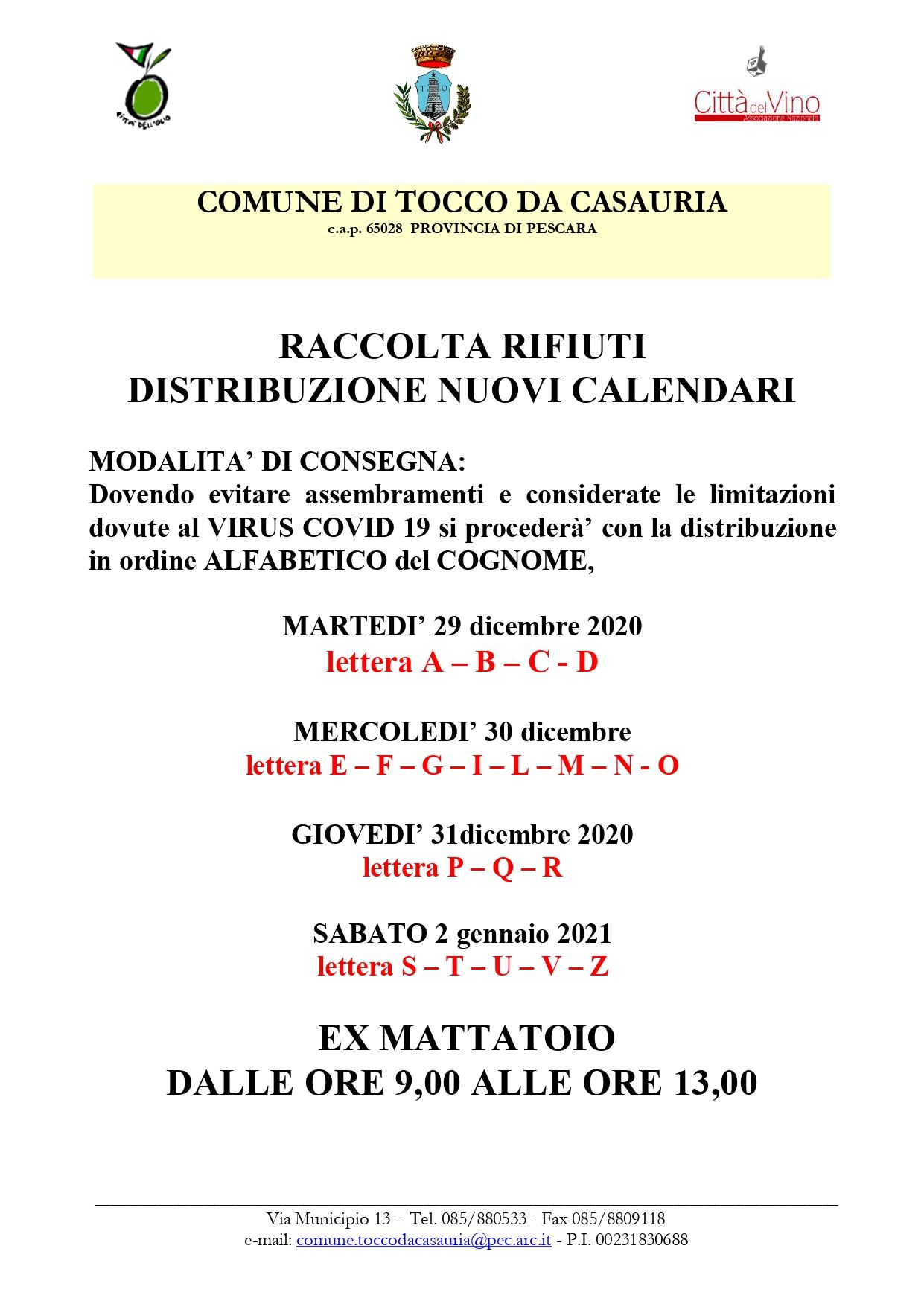 RACCOLTA RIFIUTI DISTRIBUZIONE NUOVI CALENDARI